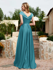Satin Cap Sleeve Bridesmaid Dress With Pocket Jade