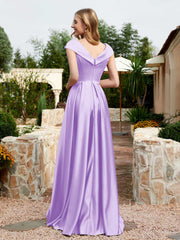 Satin Cap Sleeve Bridesmaid Dress With Pocket Lilac