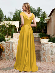 Satin Cap Sleeve Bridesmaid Dress With Pocket Marigold
