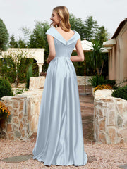 Satin Cap Sleeve Bridesmaid Dress With Pocket Mist