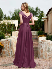 Satin Cap Sleeve Bridesmaid Dress With Pocket Mulberry