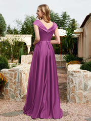 Satin Cap Sleeve Bridesmaid Dress With Pocket Orchid