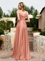 Satin Cap Sleeve Bridesmaid Dress With Pocket Papaya