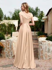 Satin Cap Sleeve Bridesmaid Dress With Pocket Peach