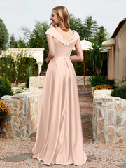 Satin Cap Sleeve Bridesmaid Dress With Pocket Pearl Pink