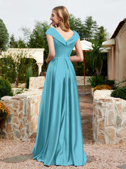 Satin Cap Sleeve Bridesmaid Dress With Pocket Pool