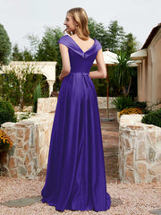 Satin Cap Sleeve Bridesmaid Dress With Pocket Regency Plus Size