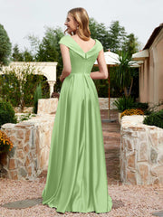 Satin Cap Sleeve Bridesmaid Dress With Pocket Sage
