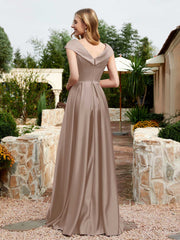 Satin Cap Sleeve Bridesmaid Dress With Pocket Taupe