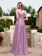Satin Cap Sleeve Bridesmaid Dress With Pocket Wisteria