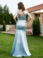 Satin Plunging V-Neck Mermaid Dress With Slit Mist