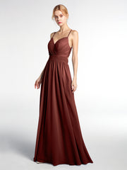 Criss Cross Open Back Chiffon Gown with Spaghetti Strap Terracotta Plus Size
