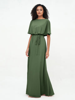 Chiffon Full Length Bridesmaid Dresses with Wrap Olive Green