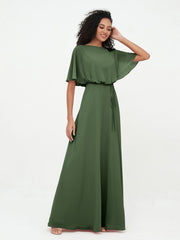 Chiffon Full Length Bridesmaid Dresses with Wrap Olive Green Plus Size