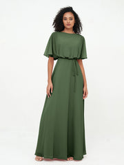 Chiffon Full Length Bridesmaid Dresses with Wrap Olive Green Plus Size