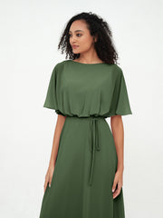 Chiffon Full Length Bridesmaid Dresses with Wrap Olive Green Plus Size