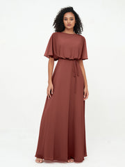 Chiffon Full Length Bridesmaid Dresses with Wrap Terracotta Plus Size