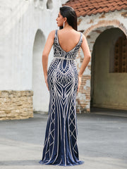 V-Neck Diamond Maxi Dress Dark Navy