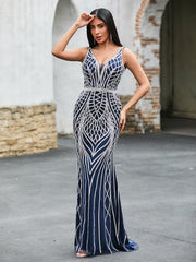 V-Neck Diamond Maxi Dress Dark Navy