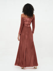 Off the Shoulder Long Sleeves Velvet Dresses Terracotta Plus Size