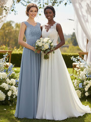 Appliqued and Beaded Dress with Sweetheart Neck Dusty Blue