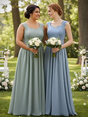 Appliqued and Beaded Dress with Sweetheart Neck Dusty Blue