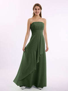 Straight Across Neck Chiffon Bridesmaid Dress Olive Green