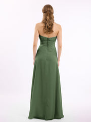 Straight Across Neck Chiffon Bridesmaid Dress Olive Green Plus Size