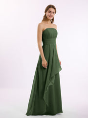 Straight Across Neck Chiffon Bridesmaid Dress Olive Green