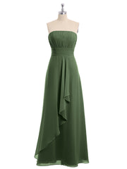 Straight Across Neck Chiffon Bridesmaid Dress Olive Green