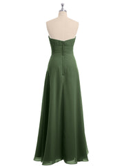 Straight Across Neck Chiffon Bridesmaid Dress Olive Green