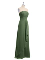Straight Across Neck Chiffon Bridesmaid Dress Olive Green