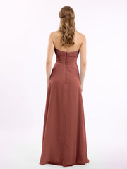 Straight Across Neck Chiffon Bridesmaid Dress Terracotta