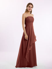 Straight Across Neck Chiffon Bridesmaid Dress Terracotta