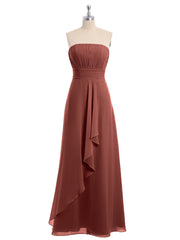 Straight Across Neck Chiffon Bridesmaid Dress Terracotta