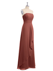 Straight Across Neck Chiffon Bridesmaid Dress Terracotta