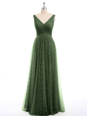 V neck Lace Lining And Tulle Dresses Olive Green