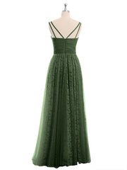 V neck Lace Lining And Tulle Dresses Olive Green