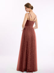 V neck Lace Lining And Tulle Dresses Terracotta