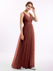 V neck Lace Lining And Tulle Dresses Terracotta Plus Size