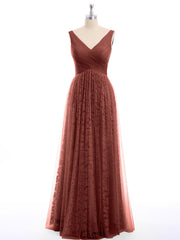 V neck Lace Lining And Tulle Dresses Terracotta Plus Size
