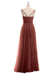 V neck Lace Lining And Tulle Dresses Terracotta