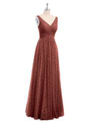 V neck Lace Lining And Tulle Dresses Terracotta