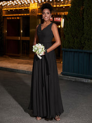 Simple Chiffon Dresses with V Neckline Black