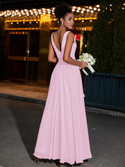 Simple Chiffon Dresses with V Neckline Blushing Pink