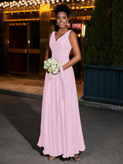 Simple Chiffon Dresses with V Neckline Blushing Pink