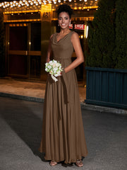 Simple Chiffon Dresses with V Neckline Brown