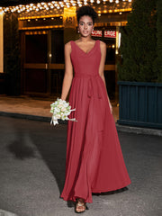 Simple Chiffon Dresses with V Neckline Burgundy