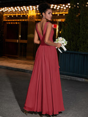Simple Chiffon Dresses with V Neckline Burgundy