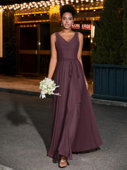 Simple Chiffon Dresses with V Neckline Cabernet
